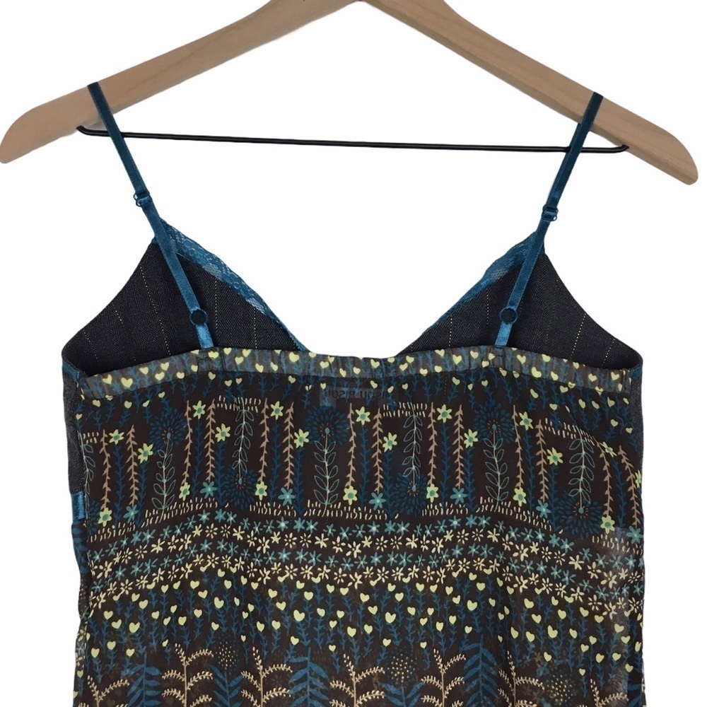 BISOU BISOU Cami Camisole Top Floral Stripe Sheer Lace Y2K 90s Pinstripe Size 4 - Picture 4 of 9
